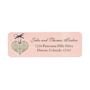 Pink Vintage Damask Heart Wedding Return Address