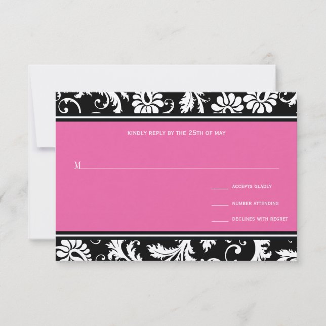 Pink Vintage Damask Wedding RSVP Invitation (Front)