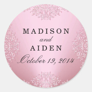 Pink Vintage Damask Wedding Sticker