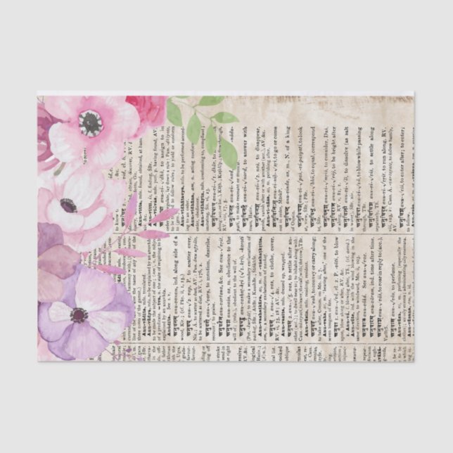 Pink Vintage Dictionary Decoupage Page Tissue Paper (Front)