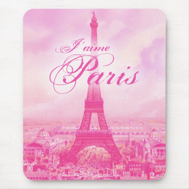 Pink Vintage Eiffel Tower Mouse Mat (Front)