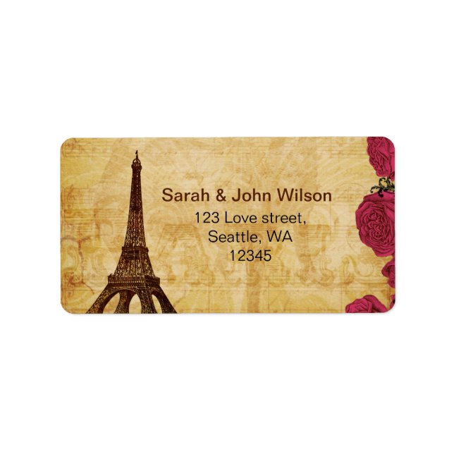Pink vintage eiffel tower Paris address labels (Front)
