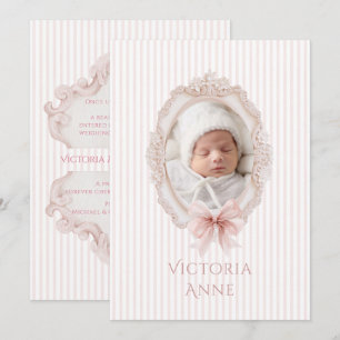 Pink Vintage Elegant Baby Girl Birth Announcement