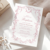 Pink Vintage Elegant Floral Girl Baptism Photo