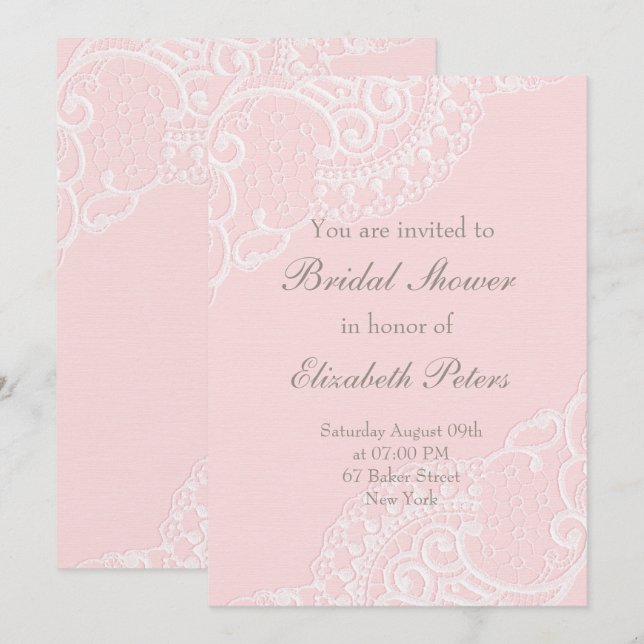 Pink Vintage Elegant Lace Wedding Bridal Shower Invitation (Front/Back)