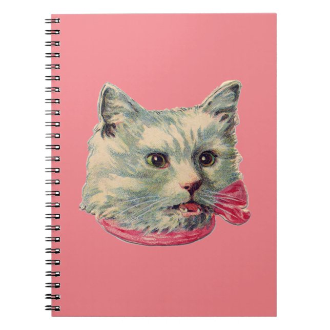 Pink Vintage Fancy Cat Spiral Photo Notebook (Front)