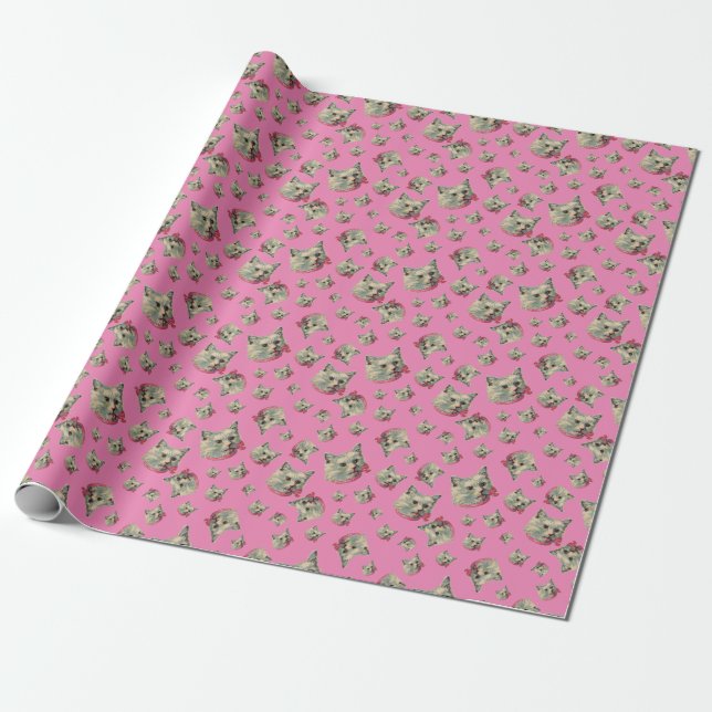 Pink Vintage Fancy Cat Wrapping Paper (Unrolled)