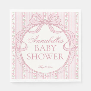 Pink Vintage Fancy Floral Baby Shower Dessert Napkin