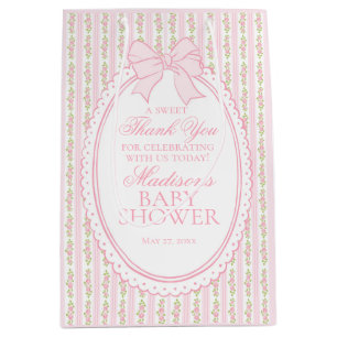 Pink Vintage Fancy Floral Baby Shower Favours Medium Gift Bag