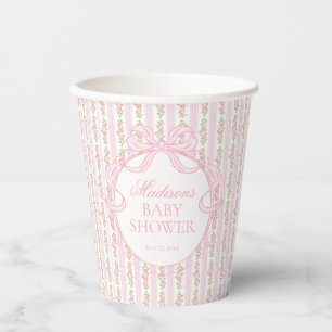 Pink Vintage Fancy Floral Baby Shower Paper Cups