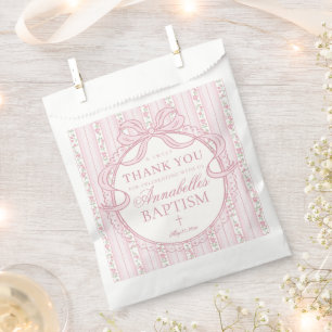 Pink Vintage Fancy Floral Baptism Dessert Favour Bags