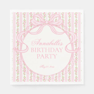Pink Vintage Fancy Floral Birthday Party Dessert Napkin