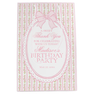 Pink Vintage Fancy Floral Birthday Party Favors Medium Gift Bag