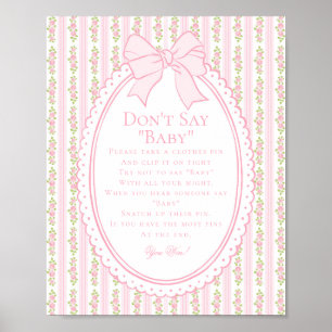 Pink Vintage Fancy Floral Dont Say Baby Game Poster