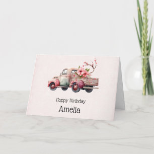 Pink Vintage Farmer's Truck Birthday Card