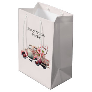 Pink Vintage Farmer's Truck Birthday Medium Gift Bag