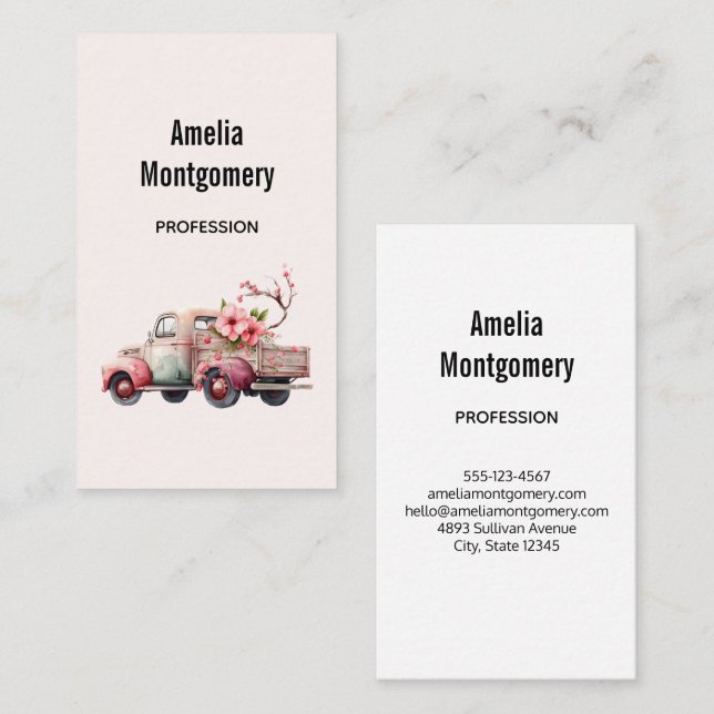 Pink Vintage Farmer's Truck Business Card (Front/Back)