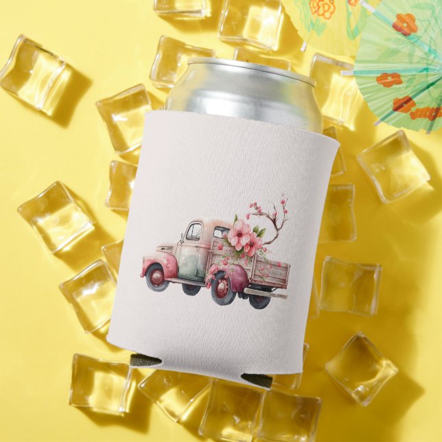 Pink Vintage Farmer's Truck Can Cooler (In Situ Summer)
