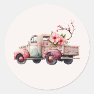 Pink Vintage Farmer's Truck Classic Round Sticker