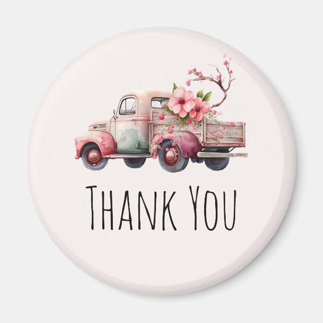 Pink Vintage Farmer's Truck Magnet (Front)