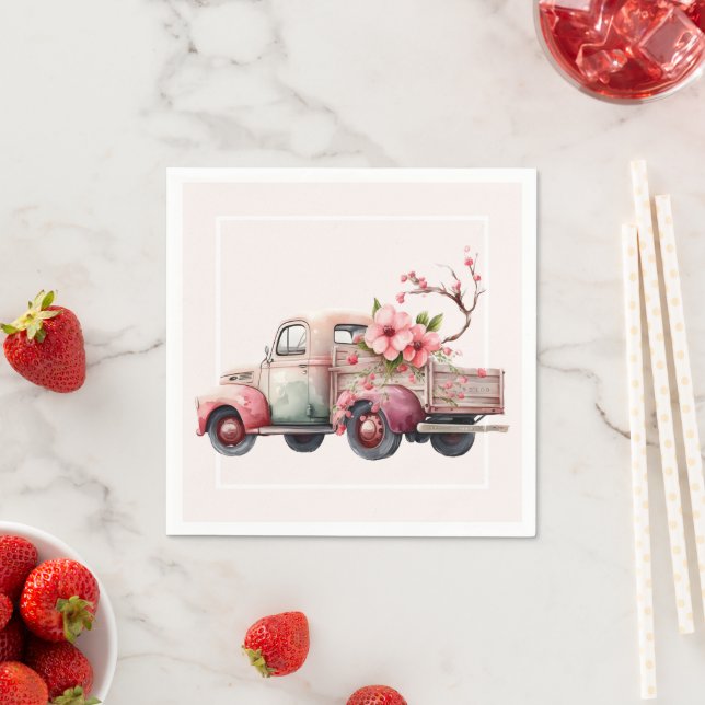 Pink Vintage Farmer's Truck  Napkin (Insitu)