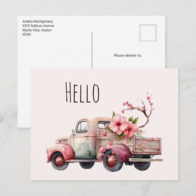 Pink Vintage Farmer's Truck Postcard (Front/Back)