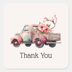 Pink Vintage Farmer's Truck Thank You Square Sticker