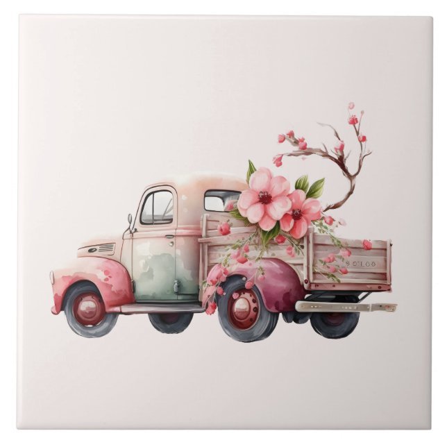 Pink Vintage Farmer's Truck Tile (Front)