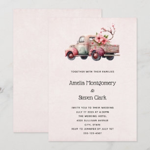 Pink Vintage Farmer's Truck Wedding Invitation