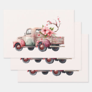 Pink Vintage Farmer's Truck Wrapping Paper Sheet