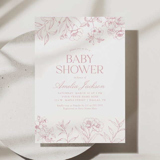 Pink Vintage Floral Chinoiserie Baby Shower Invitation (Creator Uploaded)