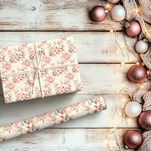 Pink Vintage Floral Christmas Wrapping Paper