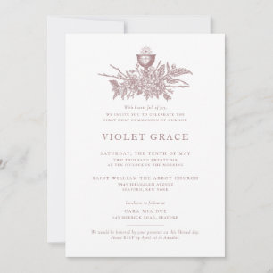 Pink Vintage Floral Communion Invitation
