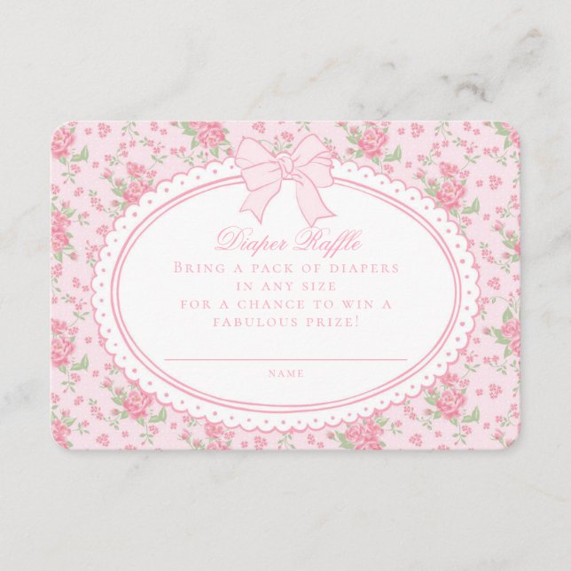 Pink Vintage Floral Diaper Raffle Invite Insert (Front)