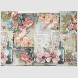 Pink Vintage Floral Ephemera Collage Decoupage Tissue Paper