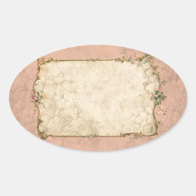 Pink Vintage floral frame Oval Sticker (Front)