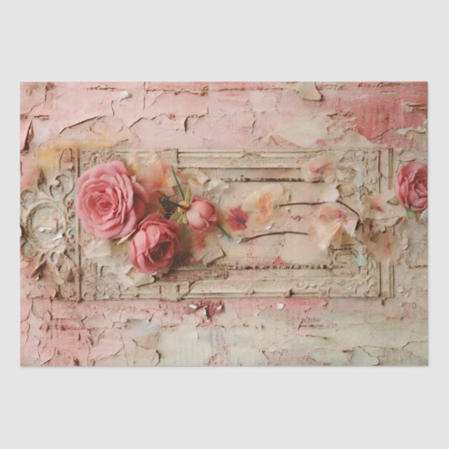 Pink Vintage Floral Grunge Decoupage Tissue Paper (Front)