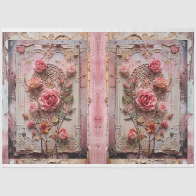 Pink Vintage Floral Grunge Decoupage Tissue Paper (Front)