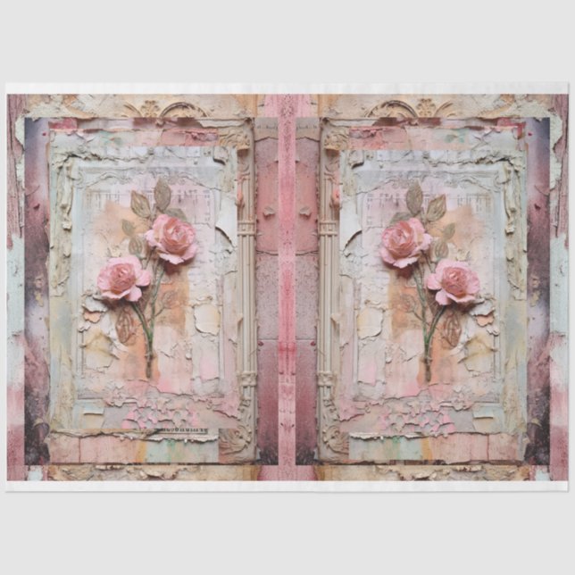 Pink Vintage Floral Grunge Decoupage Tissue Paper (Front)