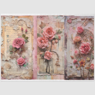 Pink Vintage Floral Grunge Decoupage Tissue Paper