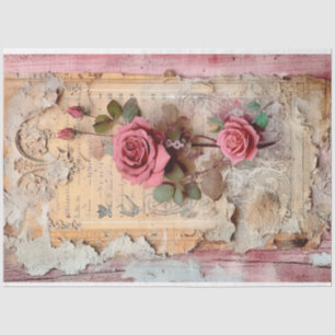 Pink Vintage Floral Grunge Decoupage Tissue Paper