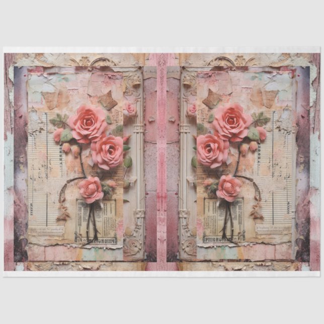 Pink Vintage Floral Grunge Decoupage Tissue Paper (Front)