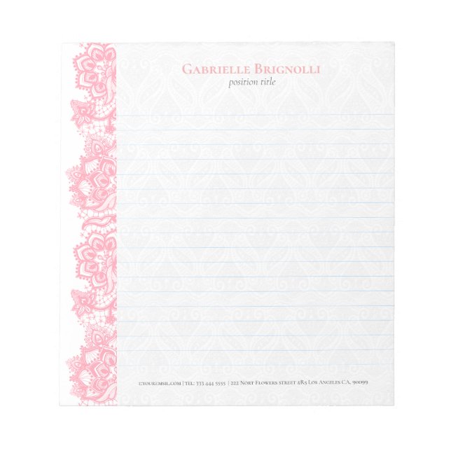 Pink vintage floral lace notepad (Front)