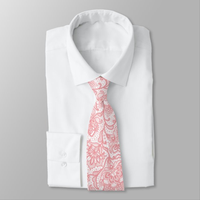 Pink vintage floral lace pattern tie (Tied)