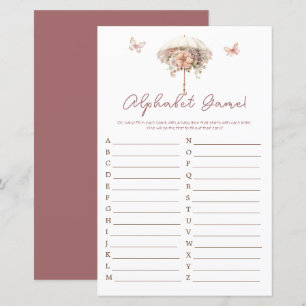 Pink Vintage Floral Umbrella Baby Shower Alphabet