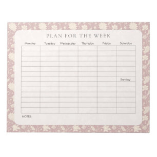 Pink Vintage Floral Weekly Planner Tearaway  Notepad
