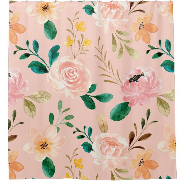 Pink Vintage Flower design shower curtain (Front)