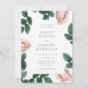 Pink Vintage Flower Frame Wedding Invitation