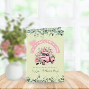 Pink Vintage Flower Truck Mother's Day Personalise Holiday Card