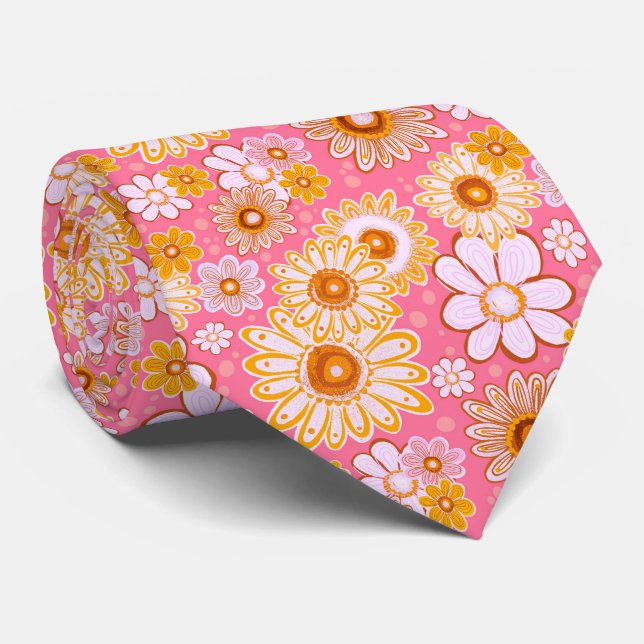 Pink Vintage Flower Vibes Neck Tie (Rolled)